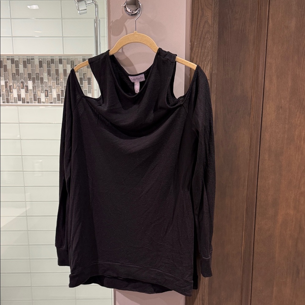 AnyBody Black Cold Shoulder Sweatshirt